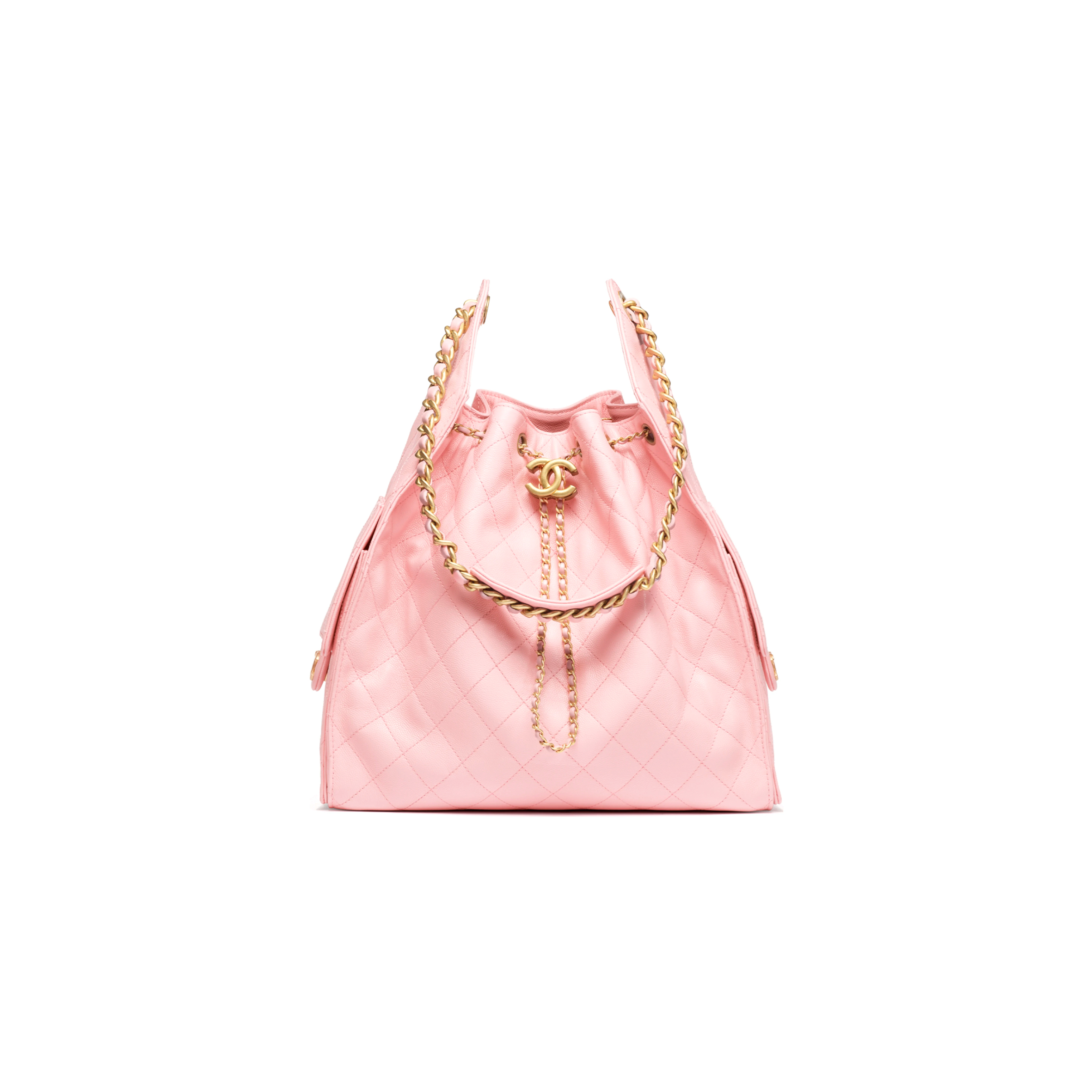 Ch*el 25 medium handbag grained calfskin & gold-tone metal light pink as5311 (40*30*15cm)